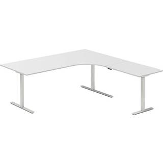 Office hæve-sænkebord 200x200cm i lys grå med alugråt stel højrevendt