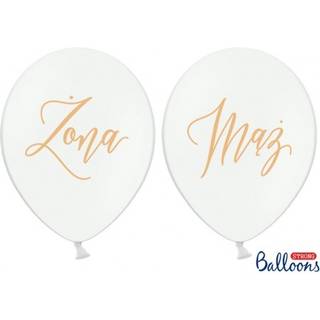6 stk. Balloner 30 cm pastel hvid guldtryk Żona & Mąż – Elegant bryllupspynt i latex