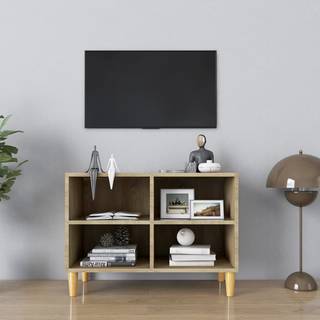 tv-skab med massive træben 69,5x30x50 cm sonoma-eg