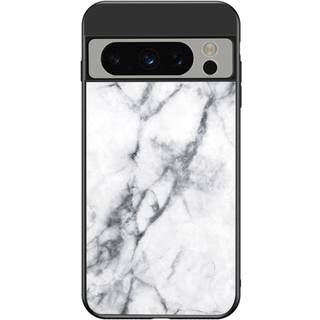 Google Pixel 8 Pro Plastik Bagside Cover m. Glasbagside - Hvid Marmor