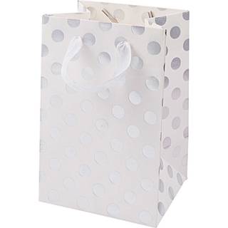 Geschenktüte weiß Punkte silber 12x18x10cm