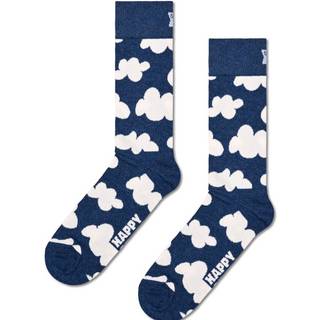 Navy Cloudy Crew Sock | Fun & Colorful Novelty Socks - Navy, White - 41-46