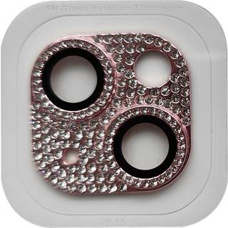 iPhone 15 / 15 Plus Kameralinse Beskyttelse m. Rhinsten - Pink