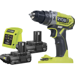 Ryobi 18v akkuslagboremaskine one+ r18pd2-2c15g 2x1,5ah batteri og lader