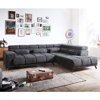 Ecksofa Catan 295x230 Mikrofaser Anthrazit Ottomane rechts inkl. elektrischer Sitztiefenverstellung