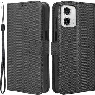 SKALO Motorola Moto G73 5G Premium Mini Rhombus Wallet Flip Cover - Sort