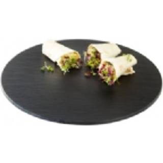 Serveringplade i melamin Ø40cm skiferlook sort