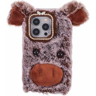 iPhone 15 Pro Fleksibelt Plastik Bagside Cover m. Pels - Gris - Brun
