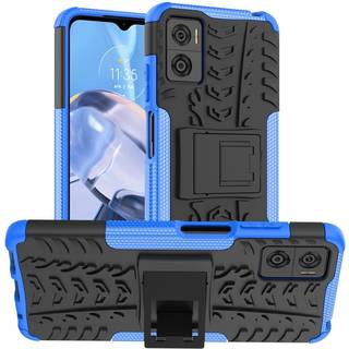 Motorola Moto E22 Cool Tyre Håndværker Bagside Cover m. Stander - Sort / Blå