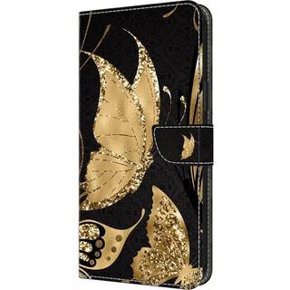 Xiaomi 13T / 13T Pro Læder Flip Cover m. Pung & Print - Guld Sommerfugle