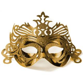 1 stk. Maske Guld med mønster og glimmer – Perfekt til Karneval &amp; Fastelavn Udklædning