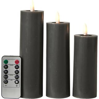 DACORE Bloklys m/3D flamme incl. fjernbetjening i koksgrå 3 stk - Ø 5 cm