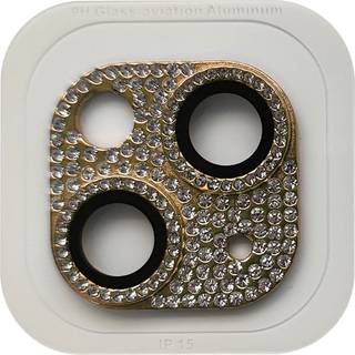 iPhone 15 / 15 Plus Kameralinse Beskyttelse m. Rhinsten - Guld