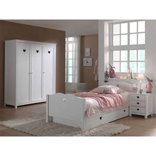 Børneværelsessæt med seng, kommode og garderobeskab – Amori, hvid