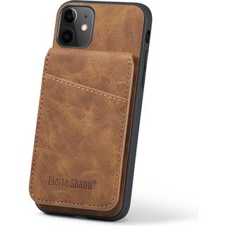 iPhone 11 Læderbelagt Plastik Bagside Cover m. Kortholdere og Ståfunktion - Brun