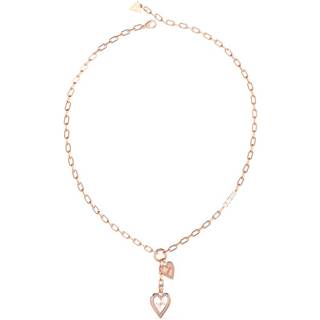Guess Women’s Love Me Tender Rhodium and Rose Gold-Plated Double Heart Paper link Necklace UBN03234RHRG