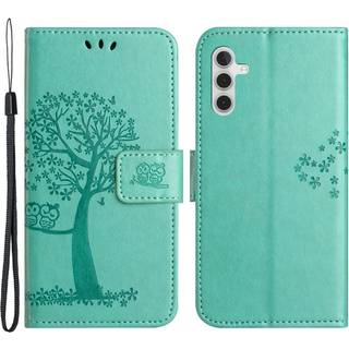 SKALO Samsung A14 4G/5G Owl Tree Flip Cover - Turkis