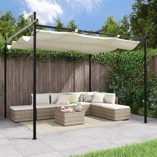 pergola med sammenrulleligt tag 295x292x230 cm cremefarvet