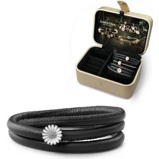 Christina Collect - Læderarmbånd m. sølv marguerite charm