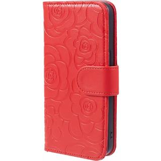 iPhone 15 Pro Læder Flip Cover m. Pung og Strop - Kamelia Blomst - Rød