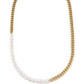 Ocata | Guldfarvet Curb Chain & Perle Halskæde