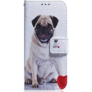 Google Pixel 8 Læder Flip Cover m. Pung & Print - Pug