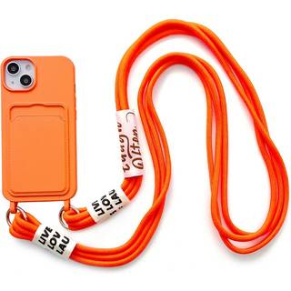 iPhone 14 Fleksibel Plastik Bagside Cover m. Kortholder & Strop - Orange