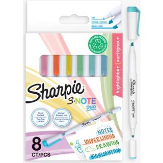 Sharpie S-Note Duo overstregningstuscher | Kreative markører med to ender af pastel | Bullet og bred spids til highlighte, tegning, journalføring og mere | 8 Stk