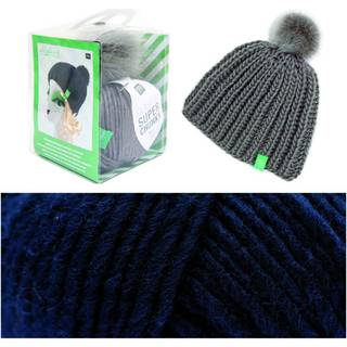Wild Wild Wool Strickset Mütze mit Bommel - Marine