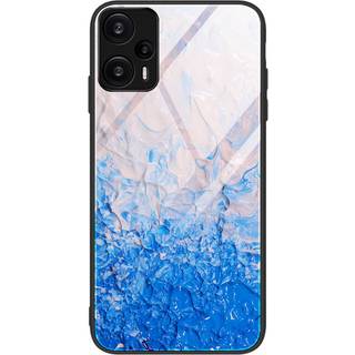 Xiaomi Poco F5 Cover m. Glasbagside - Blå og Lyserød Marmor Mønster