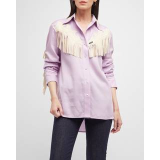 Tom Ford Leather-trimmed Western shirt - purple - S/M