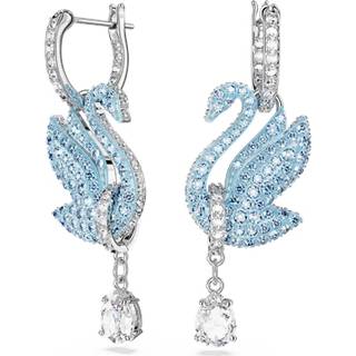 Swan Drop-Ohrhänger, Schwan, Blau, Rhodiniert