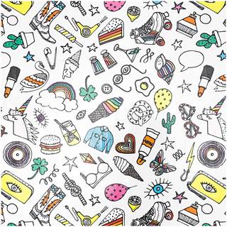 Druckstoff Icons weiß-mehrfarbig 140cm beschichtet - Weiß, Bunt