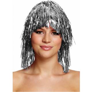 Glitter paryk sølv