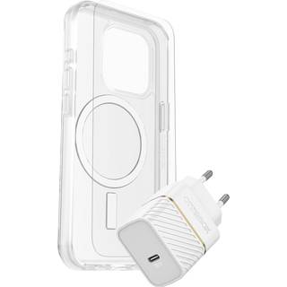 OtterBox iPhone 15 Pro Protection + Power Kit - MagSafe Cover, Skærmbeskyttelse & 30W Vægoplader - Gennemsigtig / Hvid