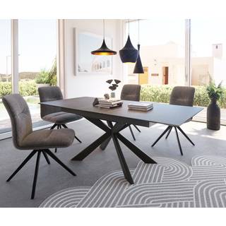 Esstisch Daven 160/200x90 cm Keramik Grau Metall ausziehbar - Grau, Schwarz