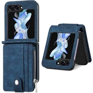 Samsung Galaxy Z Flip5 Retro Belagt Cover med Pung - Blå
