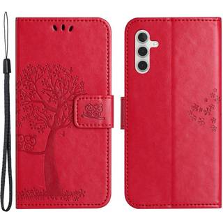 SKALO Samsung A14 4G/5G Owl Tree Flip Cover - Rød