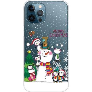 iPhone 14 Pro Fleksibel Plastik Jule Bagside Cover - Pingvin Familie med Snemand
