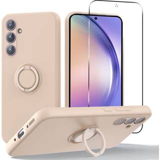 Samsung Galaxy A54 (5G) Hærdet Glas Skærmbeskyttelse + Silikone Bagside Cover med Ring Holder & Strop - Lyserød