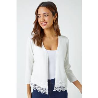 Roman Roman White Scalloped Lace Trim Knitted Shrug