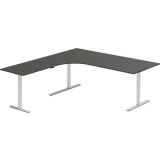Office hæve-sænkebord 200x200cm i antracit med alugråt stel venstrevendt