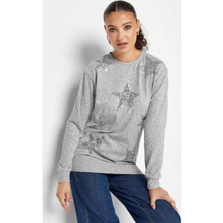 Lts Tall Grey Sequin Star Jumper 16 Lts | Tall Women's Long Sleeve Tops