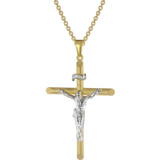 trendor 39040 Kreuz-Anhänger 333 Gold Bicolor 18 mm + Vergoldete Silberkette