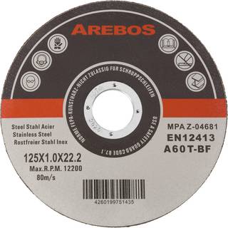 Arebos® INOX skæreskivesæt - Flexskiver 125 x 1,2 x 22,2 mm,til rustfrit stål, metal,... - MPA-testet - 50 stykker