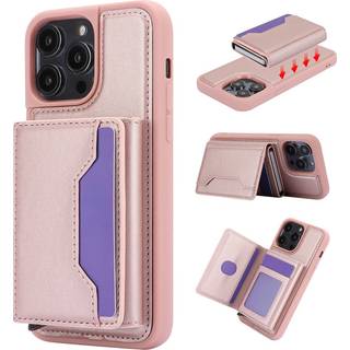 iPhone 15 Pro Læderbetrukket Plastik Bagside Cover m. Magnetisk Aftagelig Pung - Rose Gold