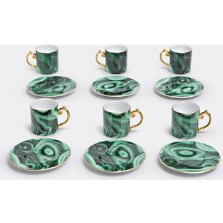 L'Objet Tea And Coffee - 'Malachite' espresso cup and saucer, set of six in Green, Gold Porcelain