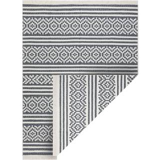 Tæppe TWIN 22996 geometrisk, striber bomuld, dobbeltsidet, Økologiske frynser - antracit / creme 60x90 cm