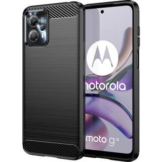 Motorola Moto G13 / G23 Brushed Carbon Fiber Bagside Cover - Sort