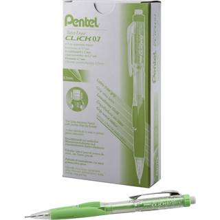 Pentel Twist-Erase Click Mechanical Pencil (07mm) Clear Barrel Lime Green Grip 12 Pack (PD277TK)